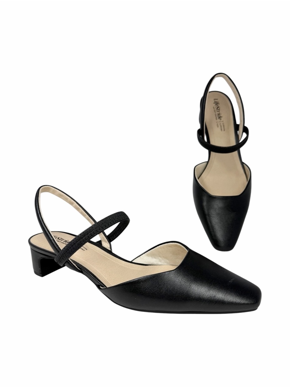 LifeStride Lainey Pointed Toe Block Heel Strappy Pumps Black Size 8W